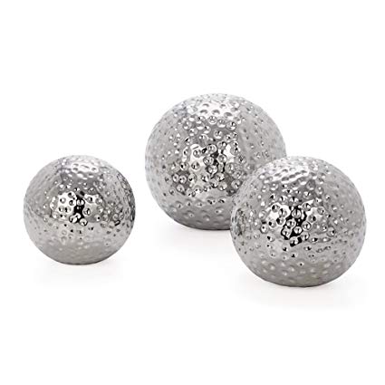Hammered Ceramic Decor Balls Set of 3 - Chrome